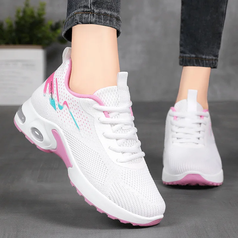 Shoes women 2024 spring and autumn new sports flying woven casual shoes soft sole breathable comfortable running shoes