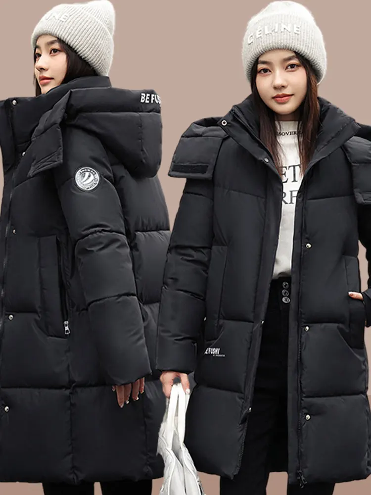 Jaet de algodón para mujer, abrigo de invierno holgado de longitud media, ropa de abrigo informal acolchada de algodón para mujer, cremallera de cuello alto