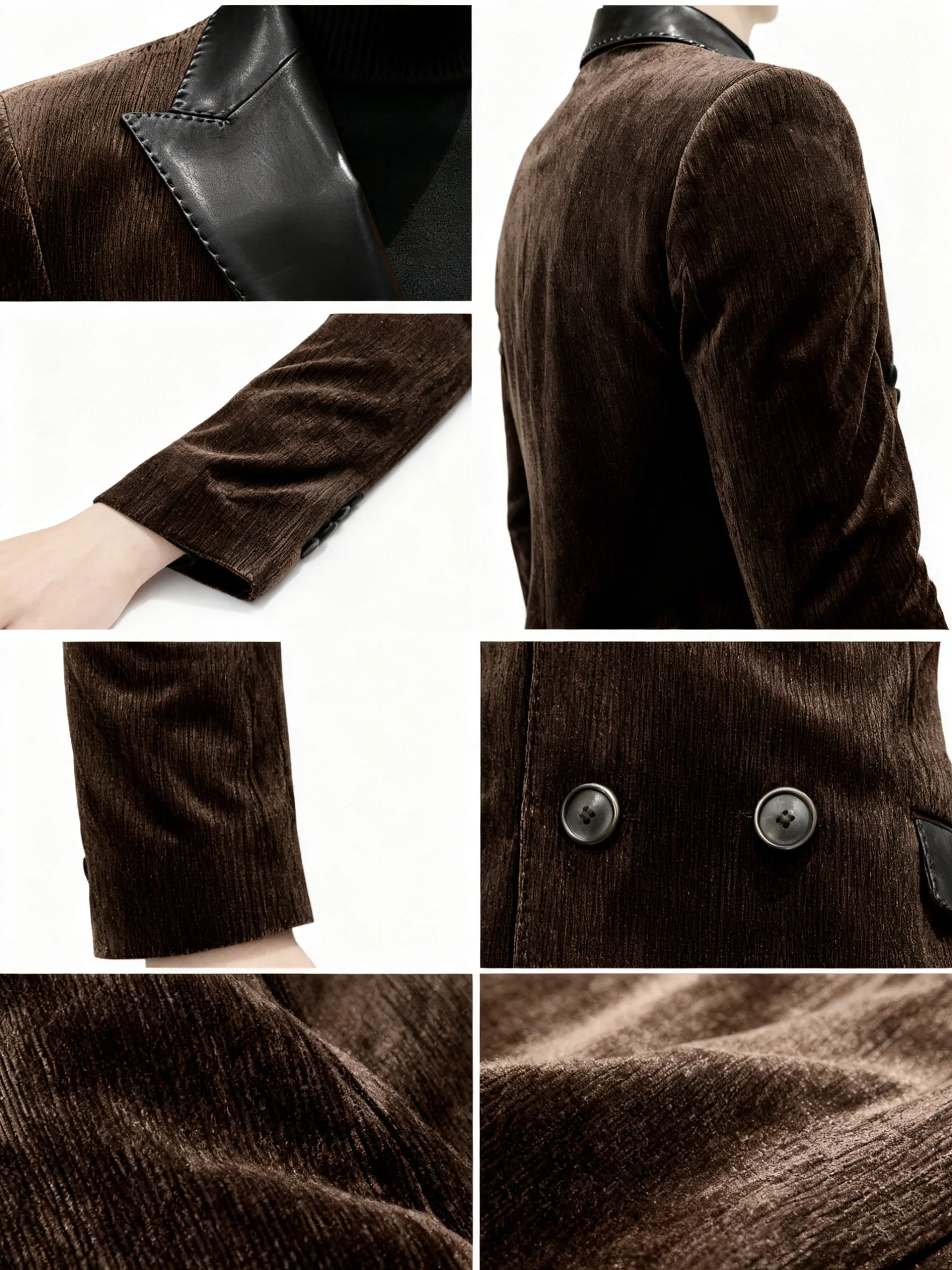 Męski, luksusowy, dwurzędowy żakiet w stylu brytyjskim, biznesowy, casualowy, ze skóry PU, z łączonym kołnierzem, płaszcz, strój na wesele/przyjęcie.