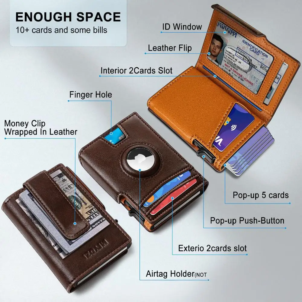 Men Wallet,with Money Clip Coins Pocket ID Window,Slim Front Pocket RFID Blocking Pop-up Card Holder 3.9