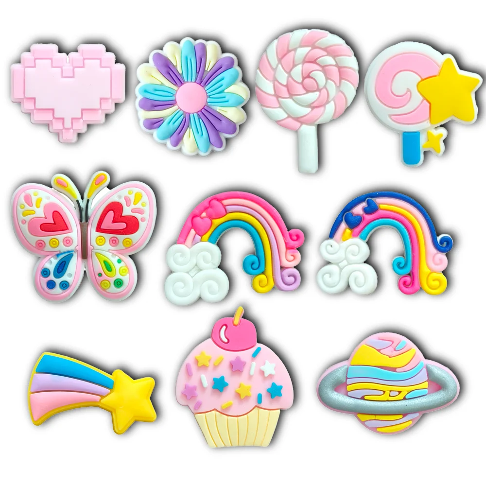 

1PCS Cake Rainbow Flower Butterfly Candy Shoe Charm for Sandals Decoration Shoe Accessories Charms