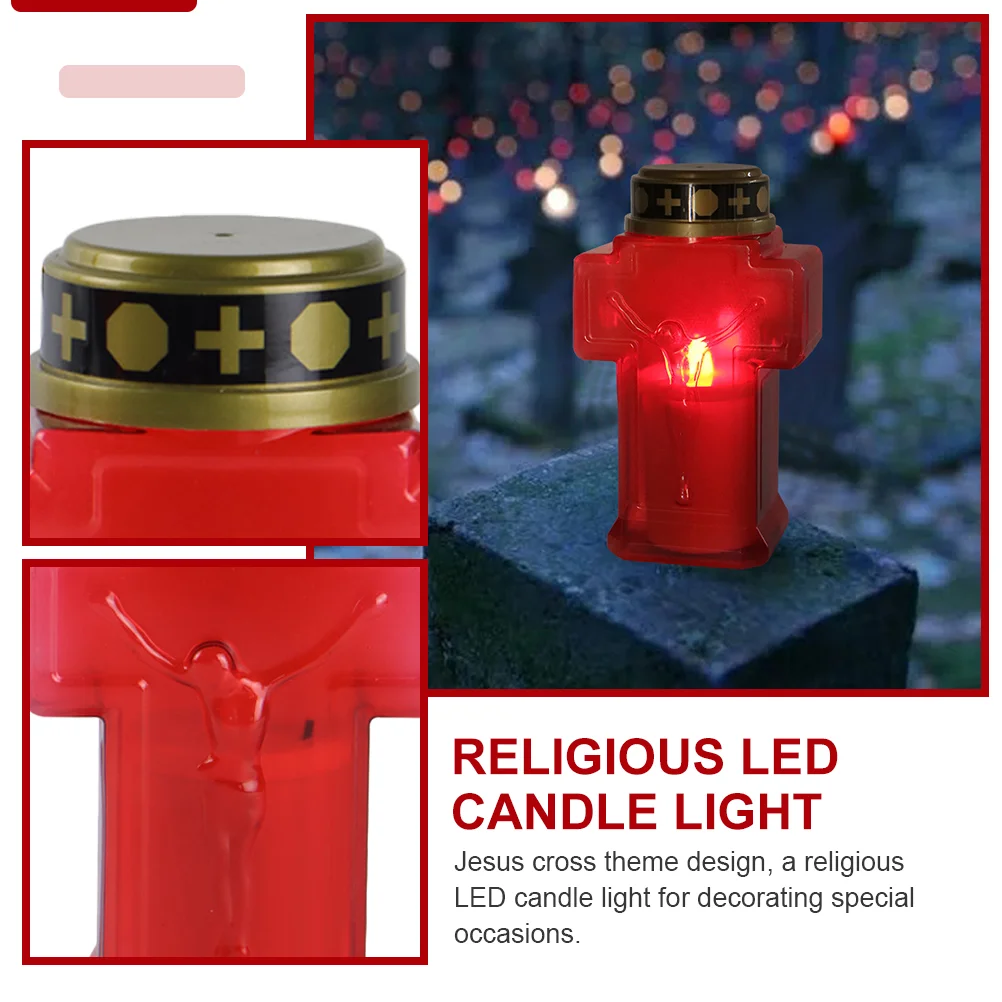 2 Pcs Electronic Prayer Light Red Bulb Religious Plastic Lamp Tea Lights