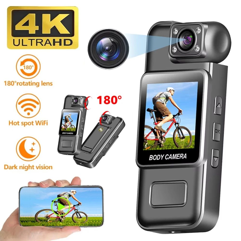 الترا HD 4K واي فاي كاميرا صغيرة المحمولة مسجل فيديو رقمي الشرطة BodyCam الأشعة تحت الحمراء للرؤية الليلية الرياضة DV ركوب كاميرا الفيديو كاميرا