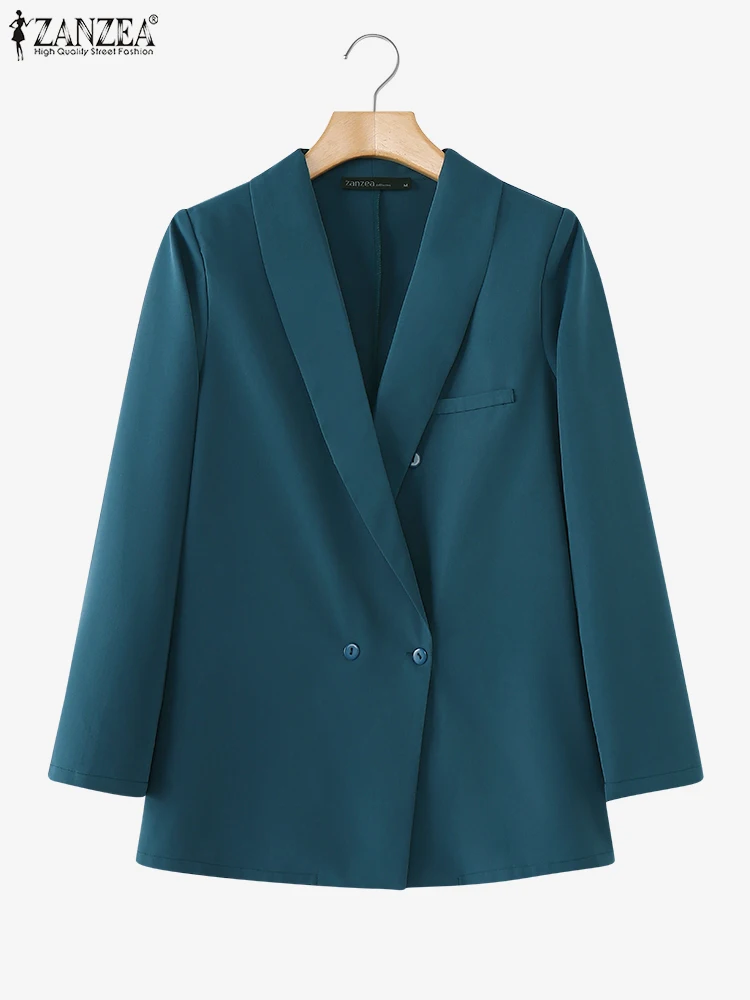 Zanzea vintage duplo breasted jaquetas elegante cor sólida blazer feminino manga longa ternos simples 2024 primavera outono casacos de trabalho