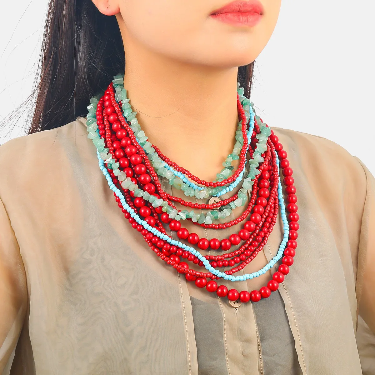 Multi Layer Ball Chain Necklace Square Colored Crystal Pendants Women Elegant Stackable Daily Fashion Jewelry