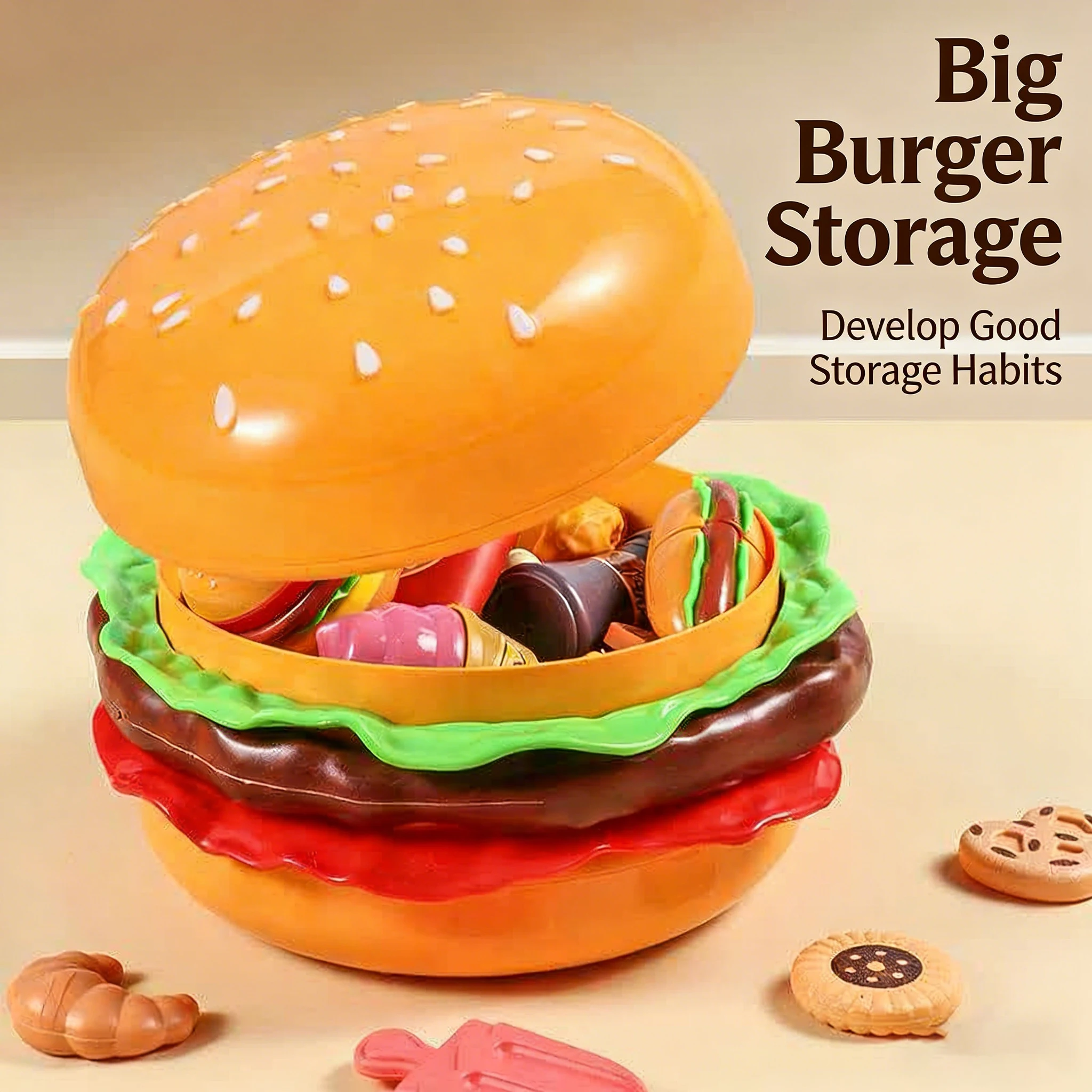 Juego de Juguetes de Cocina para Niños, Simulación de Corte de Frutas, Caja de Almacenamiento Grande para Hamburguesas, Accesorios Desmontables de Gran Capacidad, Halloween para Niños