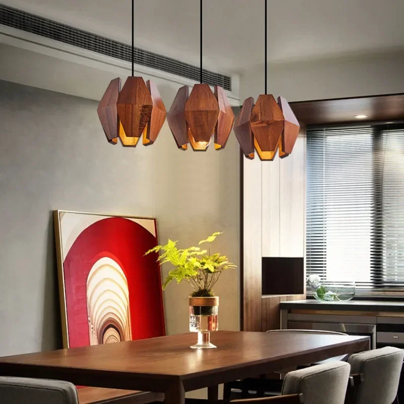 

Wooden Dining Room Chandelier LED Pendant Lights for Kitchen Island Bedroom Bedside Corridor Bar Table Decoration