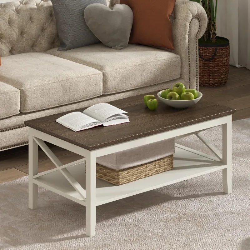 Oxford Coffee Table with Thicker Legs, Espresso Wood Coffee Table with Storage for Living Room 40 inches