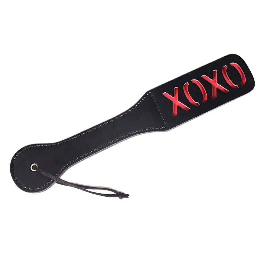 Sexy Paddle Red "XOXO" Split 2part Leather Hollow out Flirting BDSM Toys Whip Flogger Slave Adults products for Lovers view 3