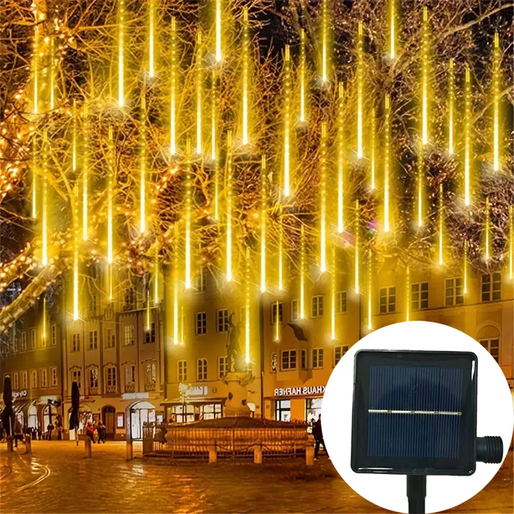 

30/50cm 8 Tube Christmas Decor LED Outdoor Street String Lights Solar Meteor Shower Rain Lights Wedding Garden Yard Fairy Light