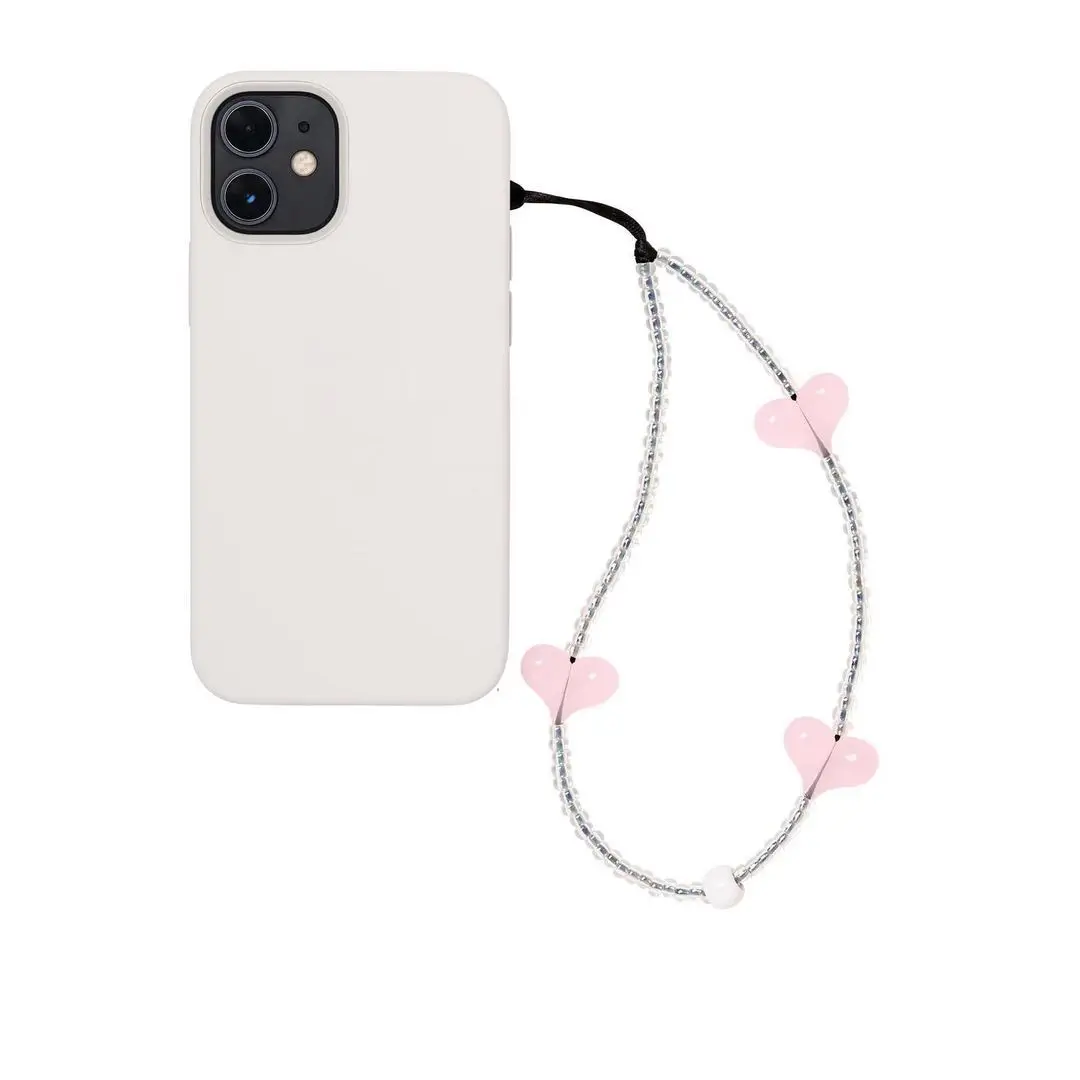 Kpop Heart Phone Charm Clear Beads Cord for Phone Chains Mobile Lanyard Jewelry for Women Cellphone Strap Accessories Wholesale