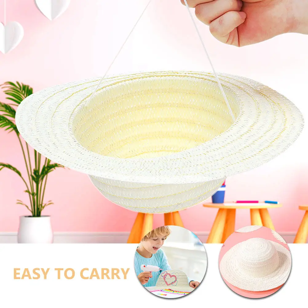 8Pcs DIY Kids Straw Hats White Blank Caps for Painting Crafts Creative Art Activities Party Supplies Handmade Hats view 4