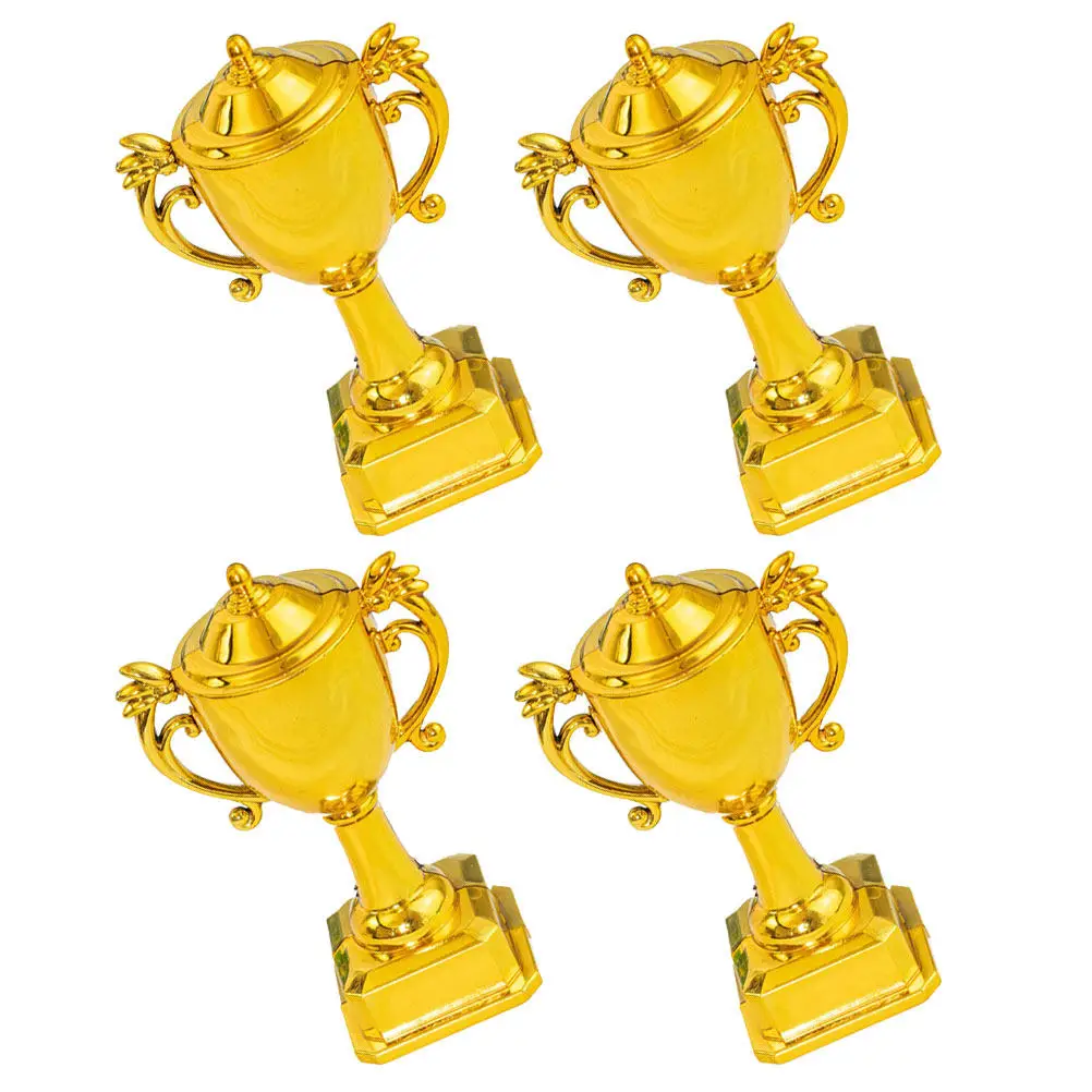 4Pcs Trophy Cake Decoration Cartoon Design Creative Cupcake Picks Party Dessert Decor Miniature Plastic Trophy Competition