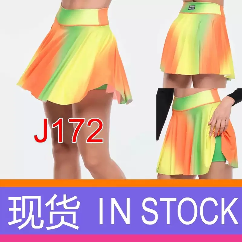 ABCDE Gym Wear, Yoga Dance, Fake Two Pieces of Double-Layered Quick-Drying Stretch Short Skirt Culottes, Fluorescent Gradient Ne