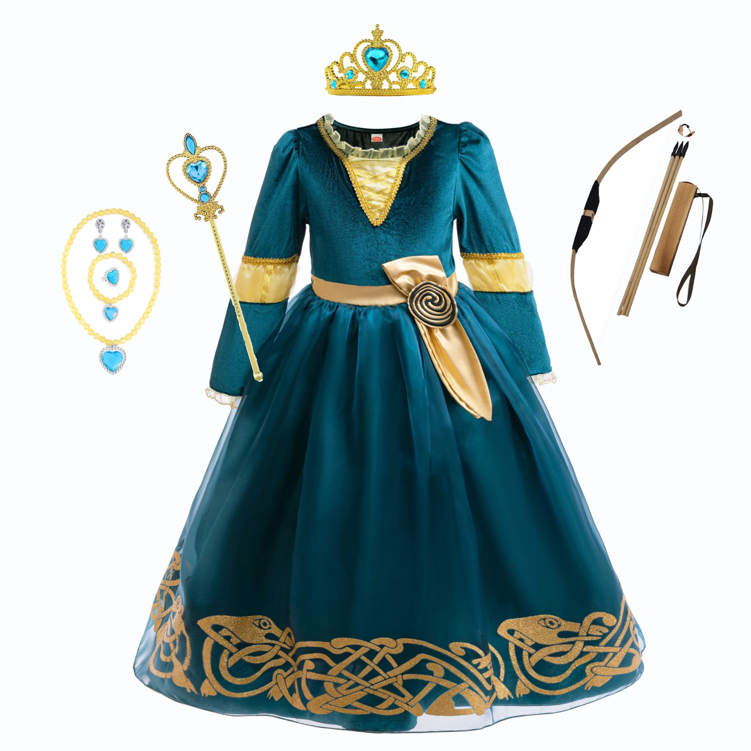 Girls Merida Cosplay Princess Dress Children Performance Clothes Kids Autumn Dress Halloween Carnival Party Long Sleeves Outfits image 3