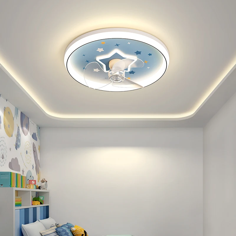 Modern LED Fan Ceiling Lamp For Children’s Room Simple Fan Lights Bedroom Foyer Kitchen Blue Lamp Indoor Lighting Decoration