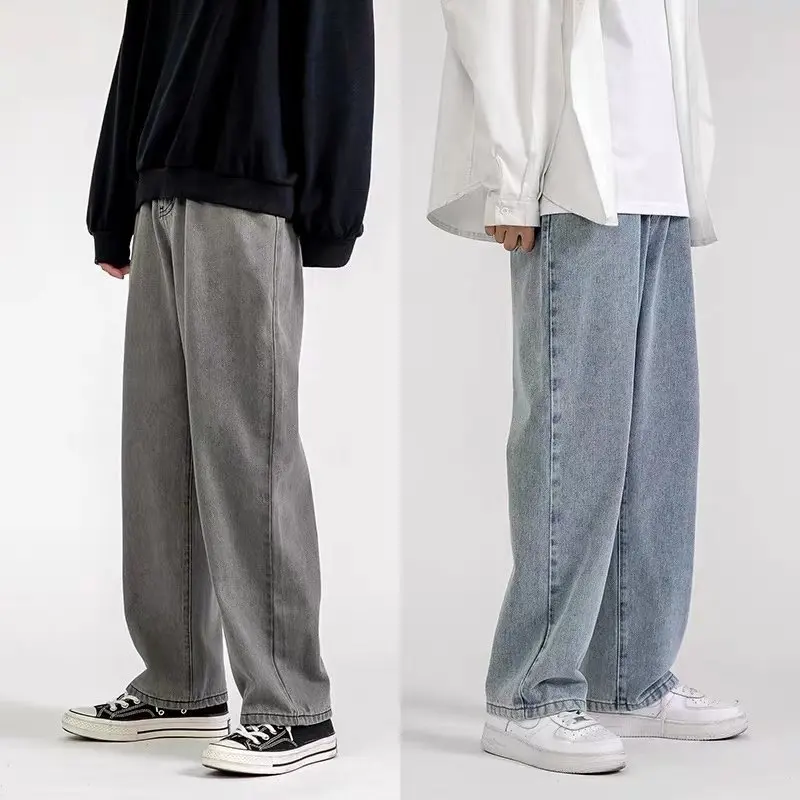 Klasik geniş bacak kargo pantolon yeni Streetwear Baggy kot yeni bahar yaz erkekler kore moda gevşek düz giyim