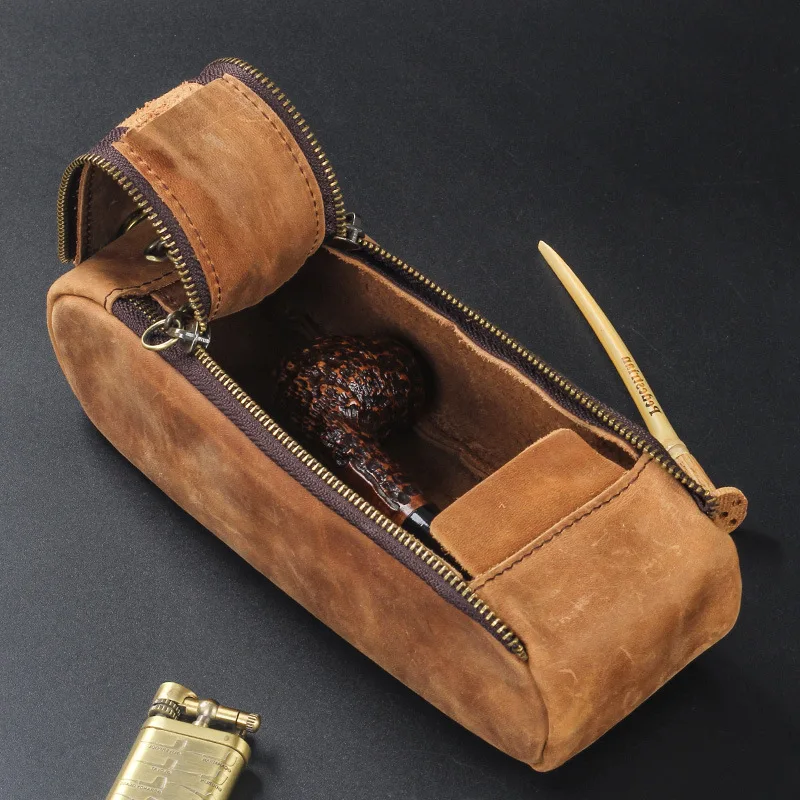 Portable Tobacco Pouch Case Genuine Leather Pipe Cigarette Holder Storage bag Smoking Paper Holder Case Wallet Bag