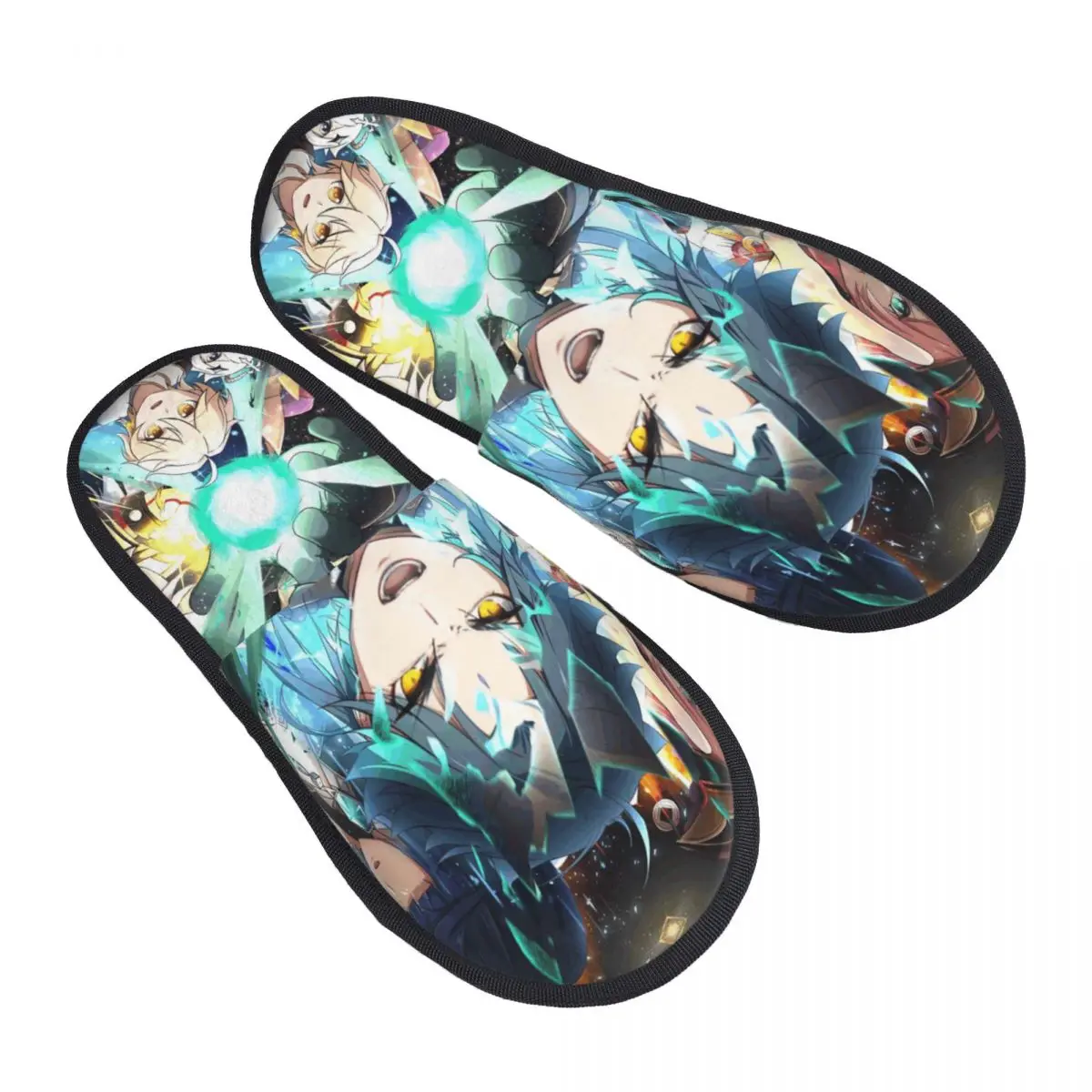 Damskie Kapcie Anime Genshin Impact Comic House, Wygodne Kapcie Spa z Pianką Memory Foam, Wsuwane Kapcie z Kreskówkami