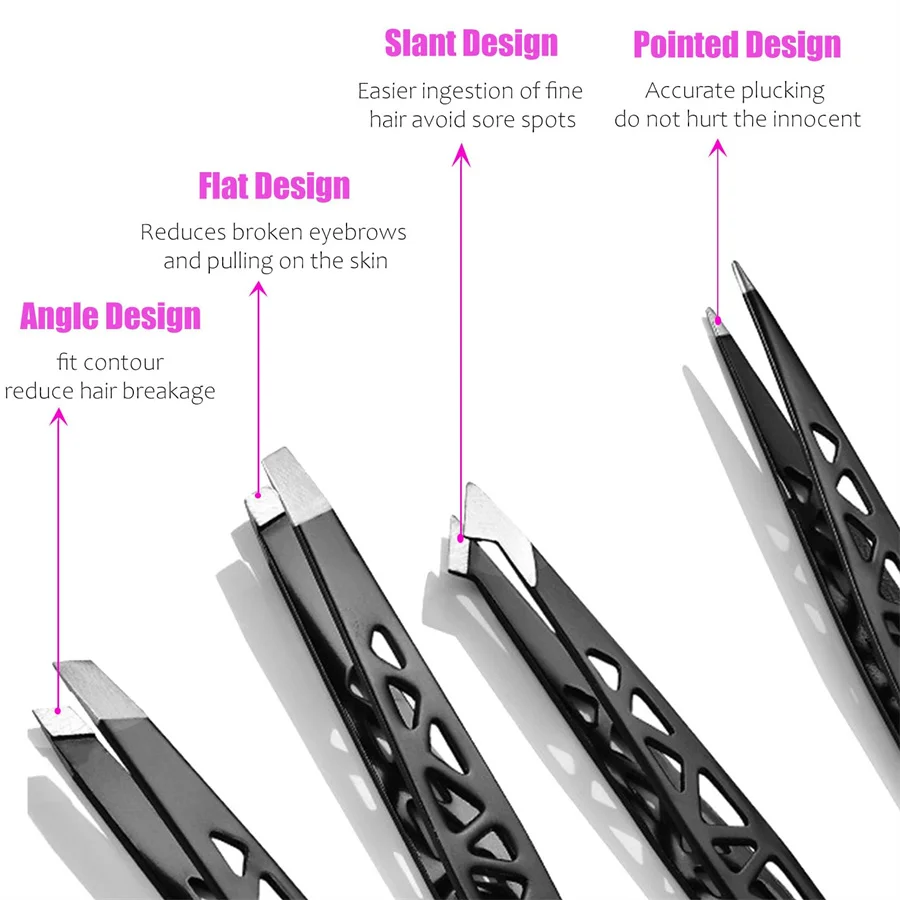 Multifunctional 4 pcs Eyebrow Tweezers Inclined Stainless Steel Hair Removal Clip Eyelash Extension Tweezers Cosmetic Tool