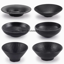 1pc Melamine Noodle Bowl Black Food Grade Plastic Soup Bowl Sauce Relish Rice Bowl Spices Seasoning Dish Hot Pot Tableware