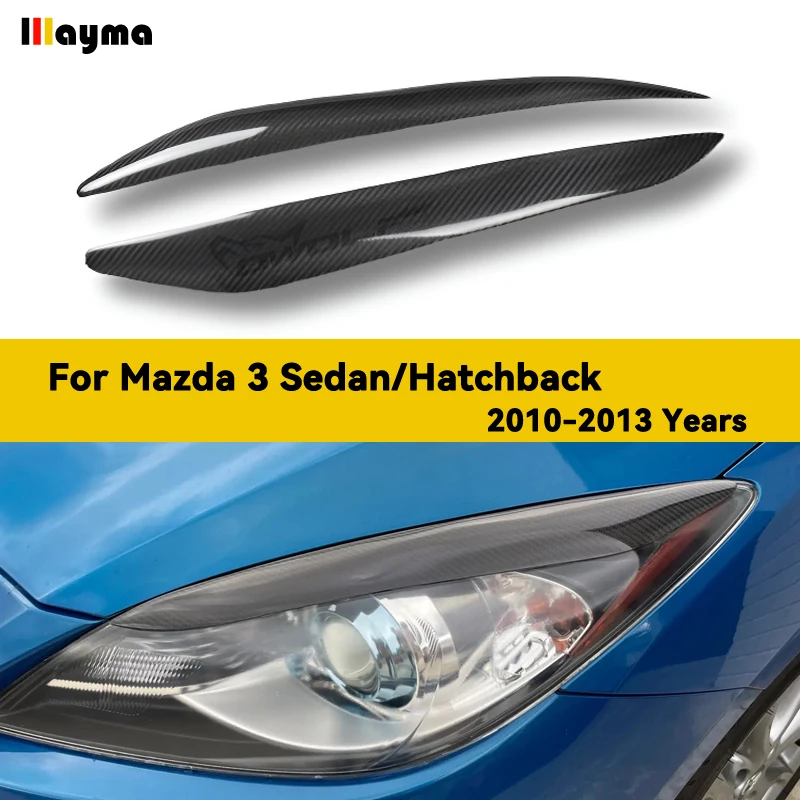 Carbon Fiber Car Headlight Cover Eyebrows For Mazda 3 2010 - 2013 Fiber Glass Matt Black Primer Front Lamp Eyelids 2Pcs