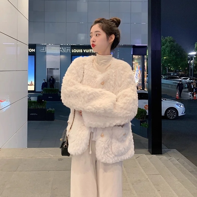 Thiened فرو الضأن Jaet المرأة 2025 جديد الخريف الشتاء حجم صغير فو الفراء Inteated الجلود الدافئة عادية Sle الوقوف صالح #1