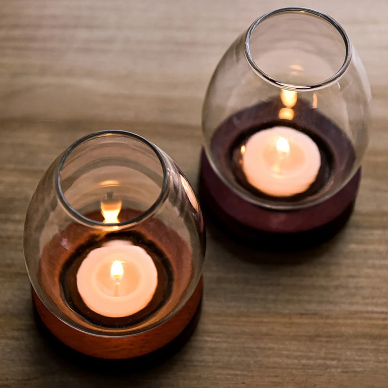 Portacandele in vetro trasparente Candelieri rotondi Tealight Forma di lampada a olio retrò Decorazione romantica per la tavola da pranzo della