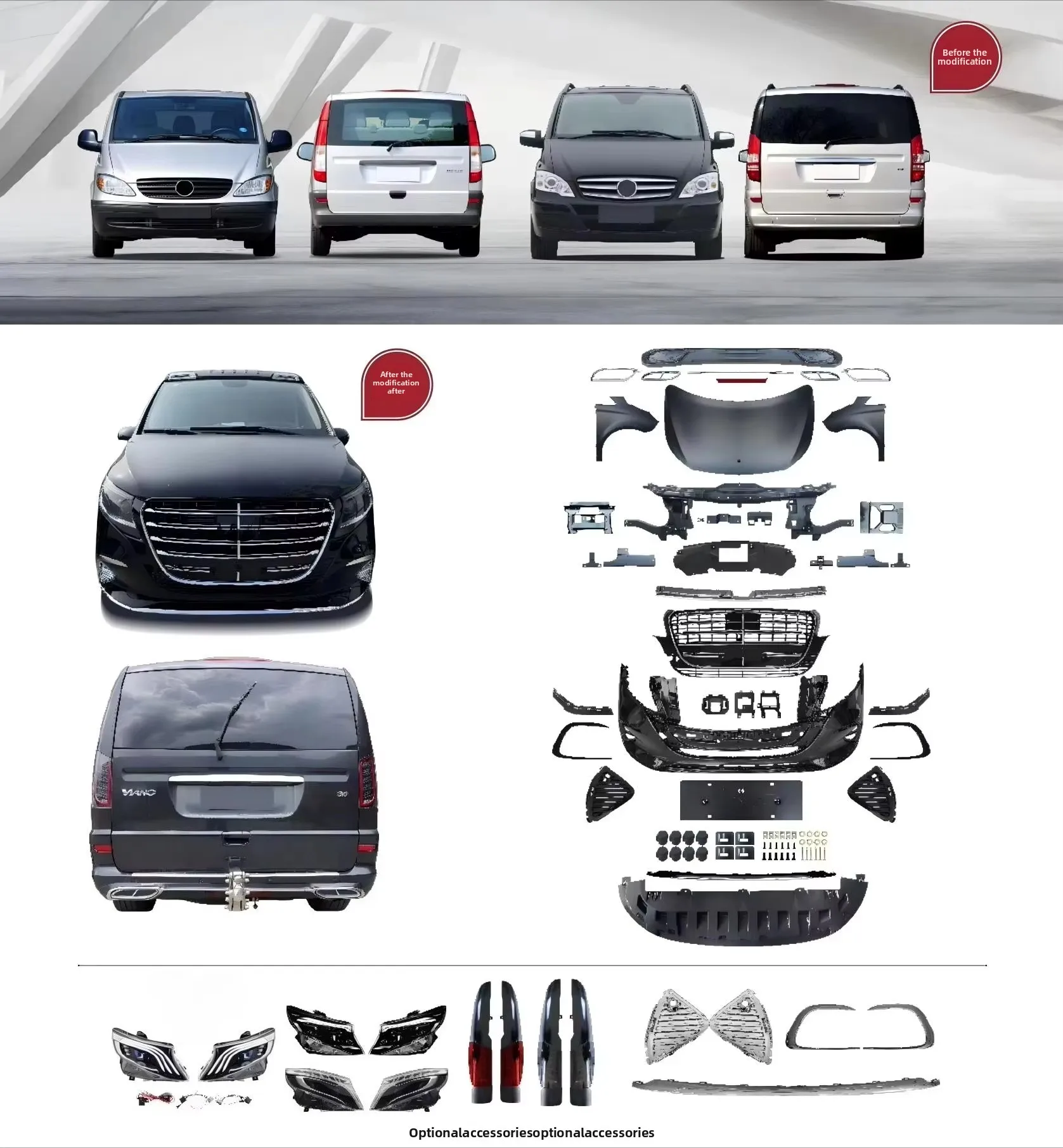 

New Design Body Kit for the New Mercedes benz Viano 2004-2015 Upgraded to 2024 V300 Sport Style NEW Material