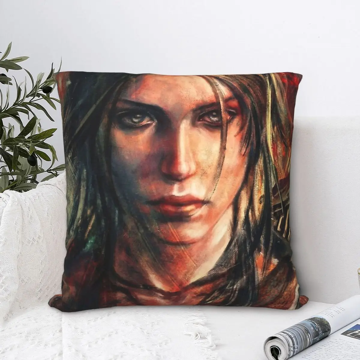 Lara Croft Beautiful Painting Throw Pillow Case Tomb Raider Jonah Maiava Game Backpack Coussin Covers Washable For Home Decor