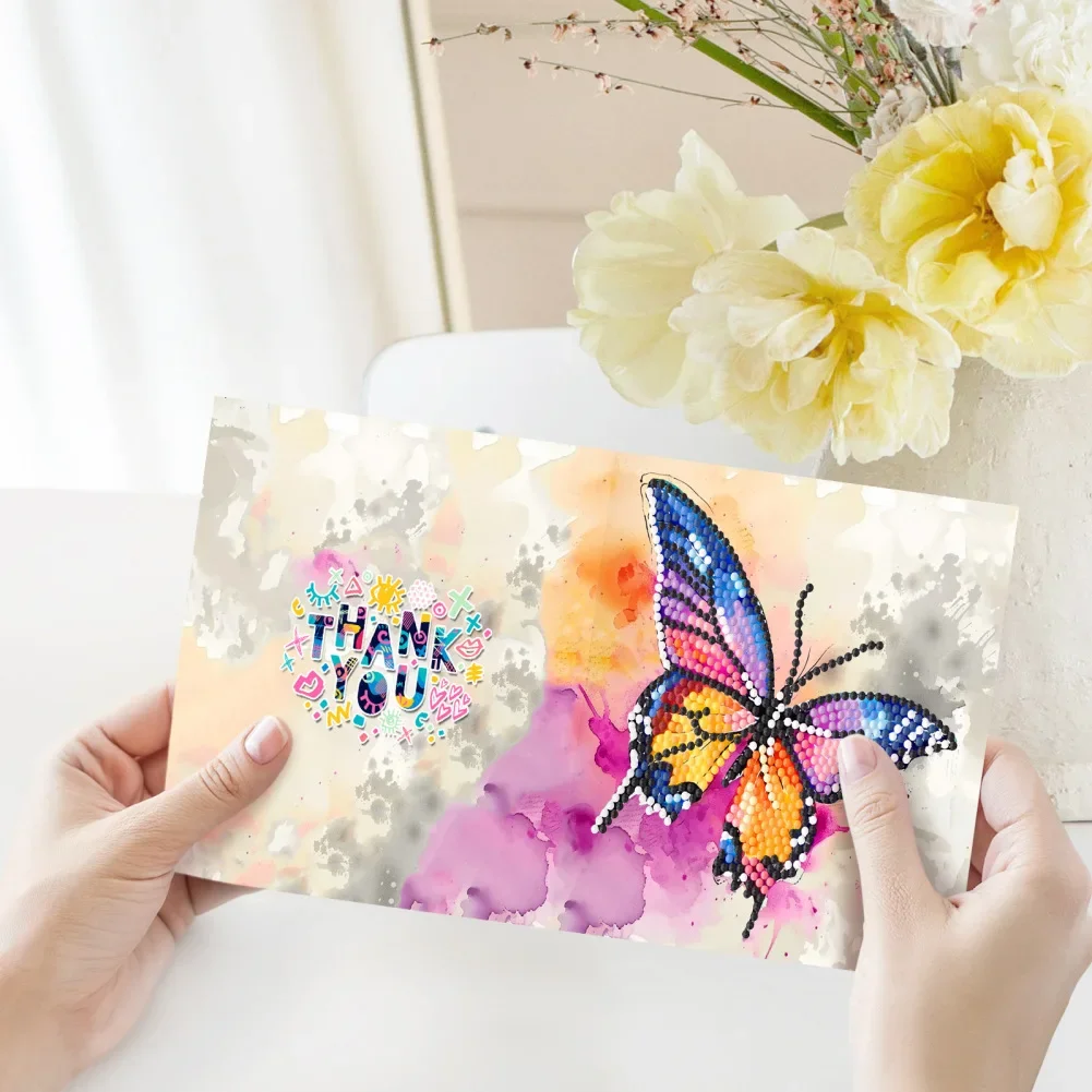 12 Packs Diamond Art Greeting Cards with Tool Drill Kit Flower Butterfly Arts Crafts Cards For Birthday DIY Gifts Party Supplies