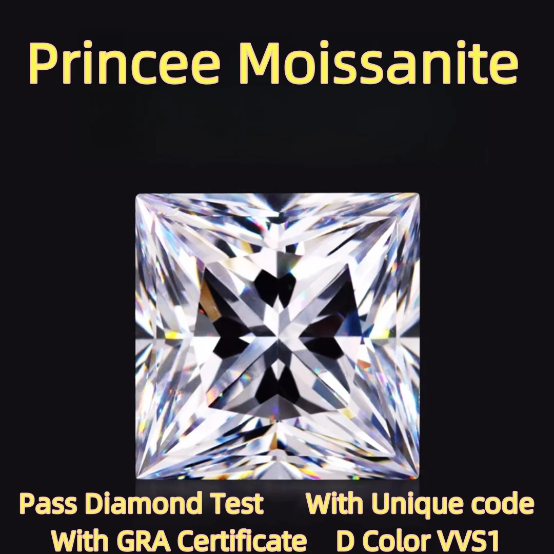 

[All Size]Loose Moissainte stone 1.5x3~10x10mm Whie D color Lab Princess cut with GRA Certificate for Earrings Jewelry Ring make