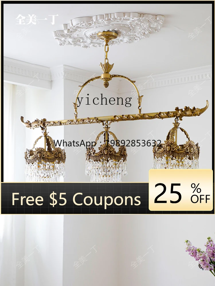 

Long Dining Room Chandelier Study Crystal Elegant Retro Villa Copper Lamps
