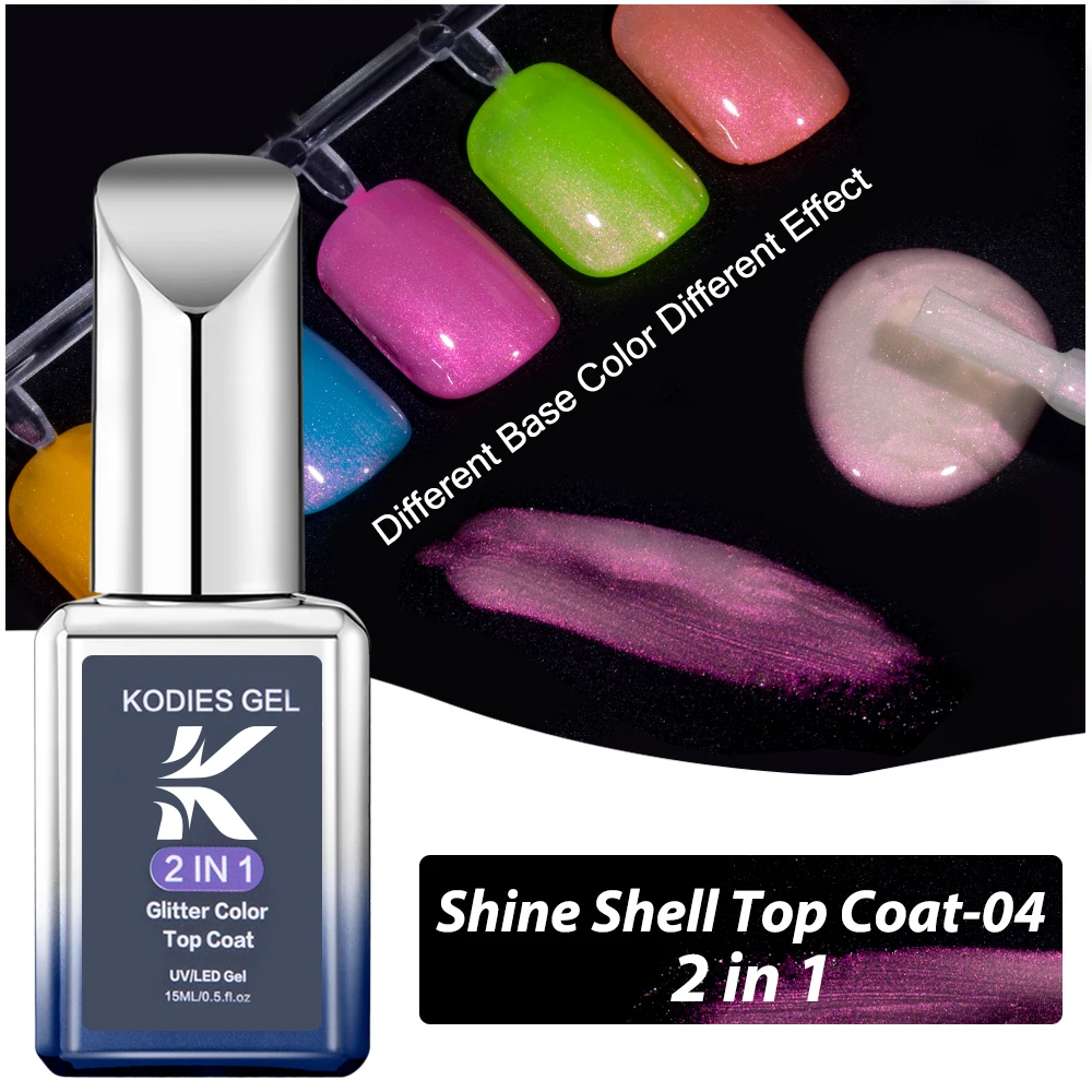 KODIES GEL Super Laser Top Coat Gel Nagellack 2 IN1 Glitzer Pailletten Rainbow Shine Top Gel Finish Cover Sealer Alles für Maniküre