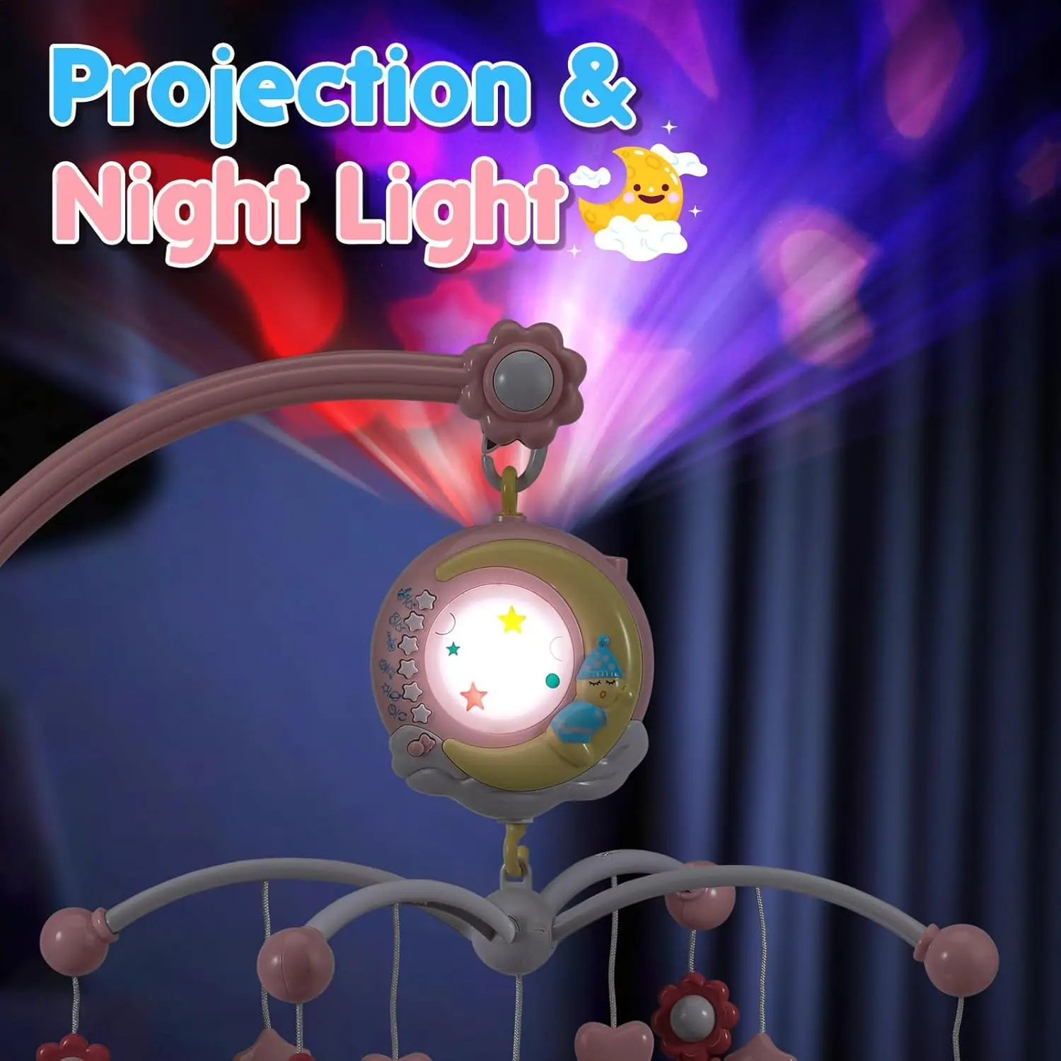 Musical Crib Mobile with Projector, Night Light & Timer - 150 Lullabies, Remote Control for Newborns