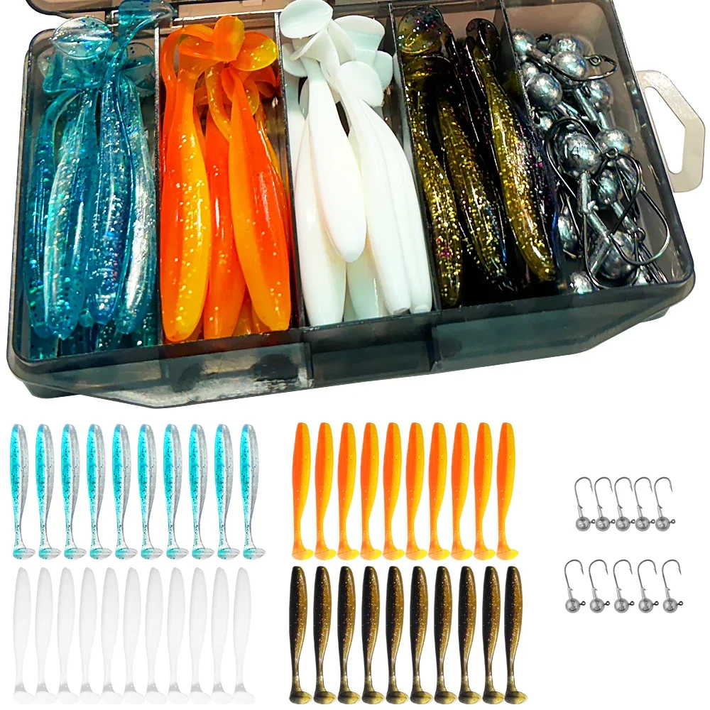 50 Teile/schachtel Metall Jig Köder 5,5 cm 7 cm 10 cm Weicher Köder 3g 5g 7g 10g 14g Jigging Kopf Haken Angelgerät Box Pesca Sinking Köder Kit