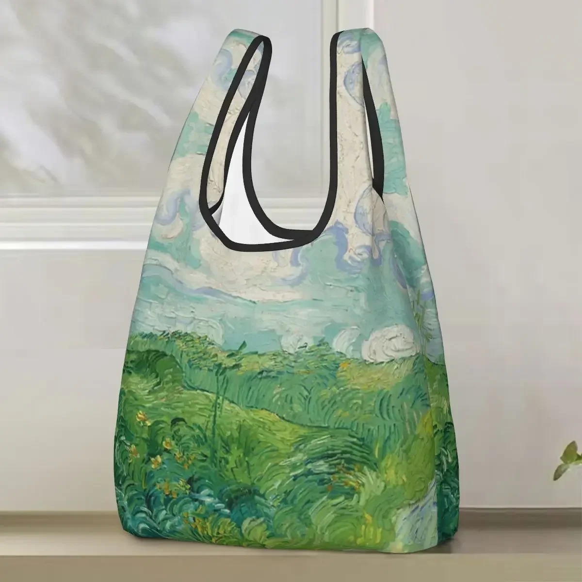 Green Wheat Fields, Auvers, Vincent Van Gogh Shopping Bag Portable Tote Bags Reusable Shoulder Shopper Bag Groceries Handbag