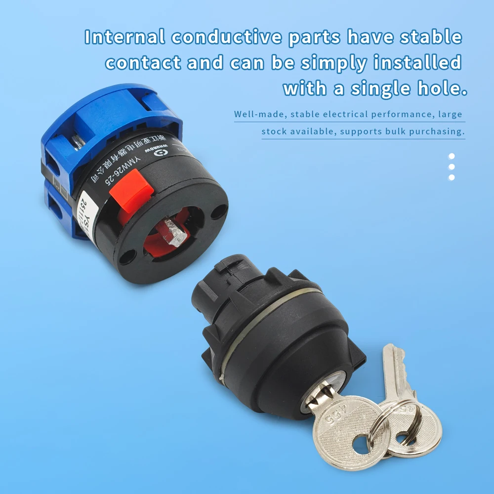 LW26-25YS1/1S Universal Change-over Rotart Cam Switch 22mm Mounting 0-1 OFF-ON Lock Key Motor Equipment Safety Power Cut-off 25A
