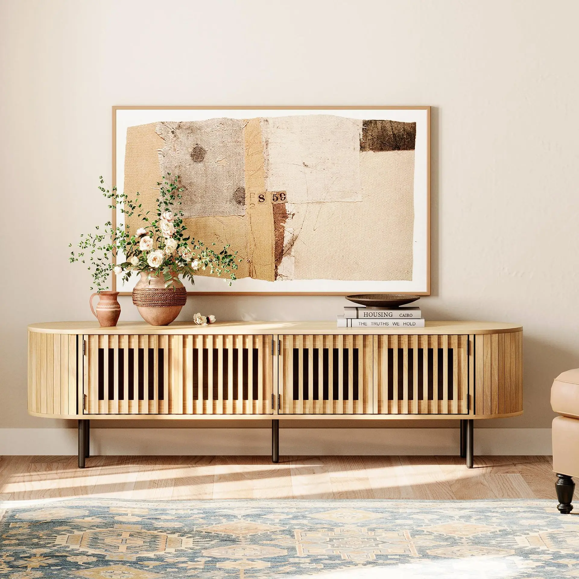 Wooden living room TV cabinet Dining room side cabinet Oxford groove cabinet