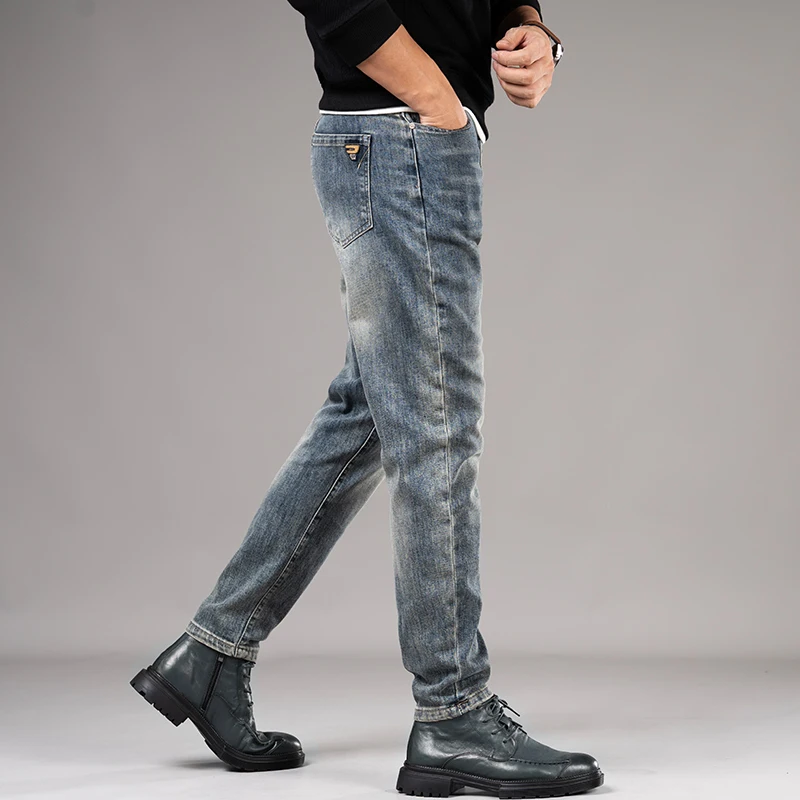 Jean Délavé pour Homme, Pantalon à Petites Jambes, artificiel astique, Slim Fit, Streetwear, Européen et Américain, Automne et Hiver 2024