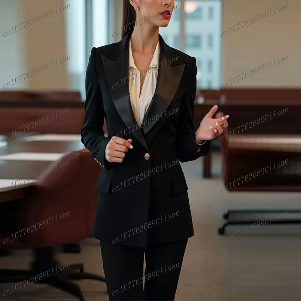 

New Black Formal Women Suit Lady Business Office Tuxedos Mother Wedding Party Ladies 2 Piece Set Blazer Pants Customized
