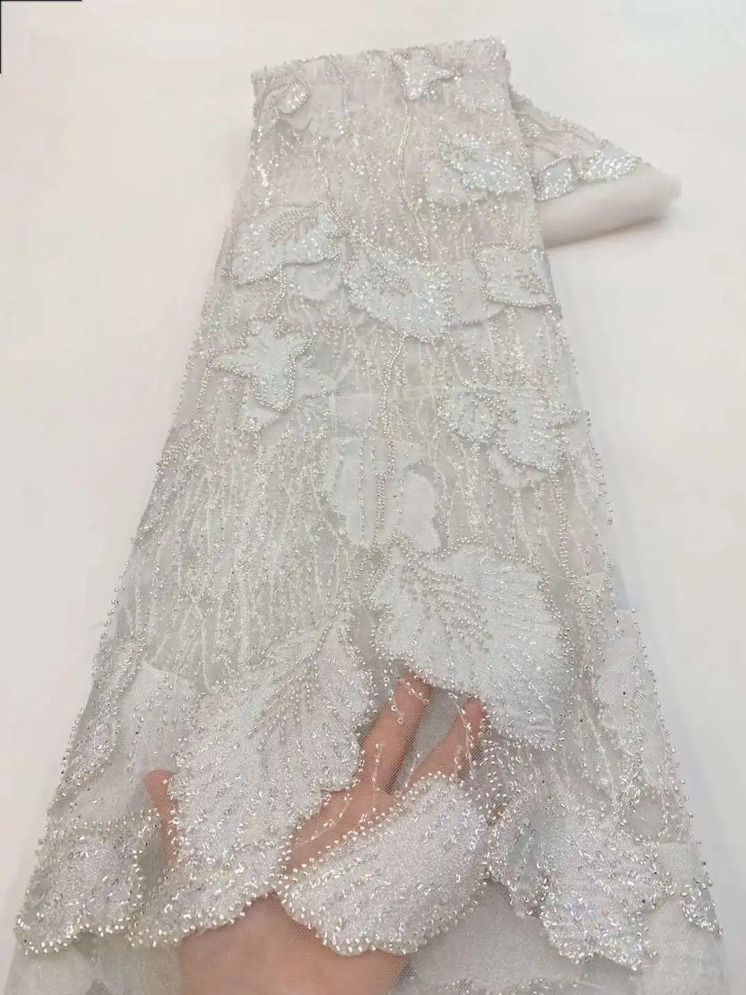 

African French Sequined Lace Fabrics 2023 High Quality Groom Lace 5 Yards Nigerian Embroidered Dress Material For Party Wedding