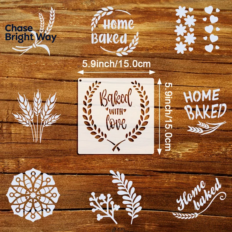 9-piece Reusable Bread Baking Template, 5.9 X 5.9 Inches - For Artistic Decoration, Baking Decoration Template