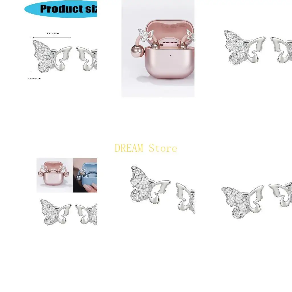 Open Heart Earbud Decorative Pair with Butterfly Wing Detail, Silver Tone and Matching Styling for Freeclip Wireless Earbud