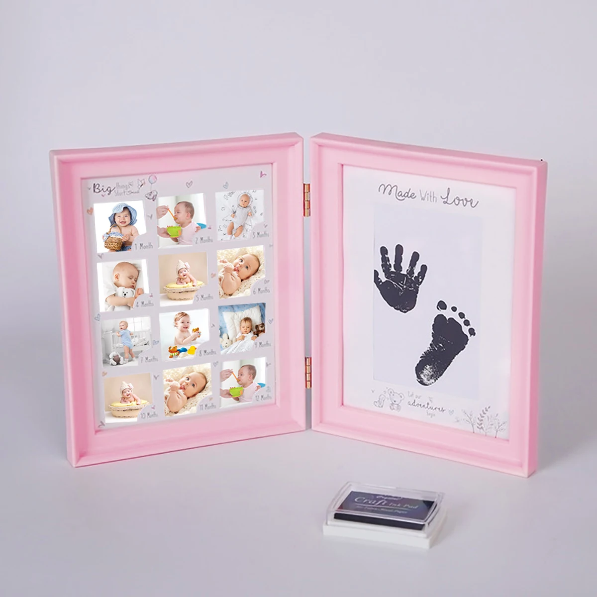 Book style baby 12 months of growth handprint footprints picture frame wedding album