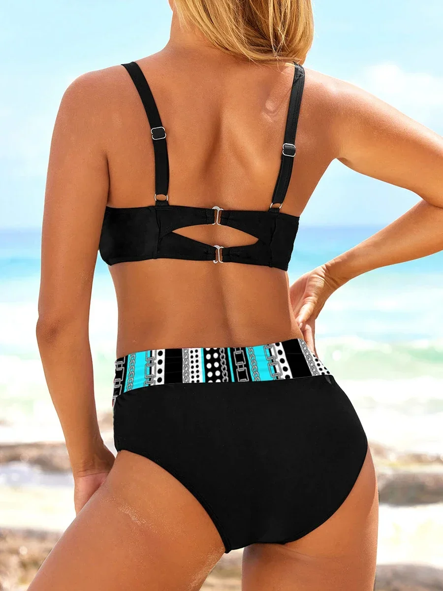 Conjunto de Bikini de cintura alta para mujer, bañador Vintage, ropa de playa para mujer, traje de baño de realce, bañadores 2024