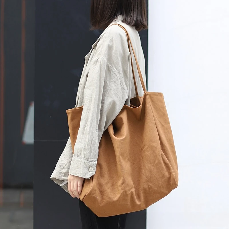 Ins Large Capacity Canvas Tote Bag Commuting Shopping Bag Fabric Bag Solid Color Tote Bag Lazy Style image 2