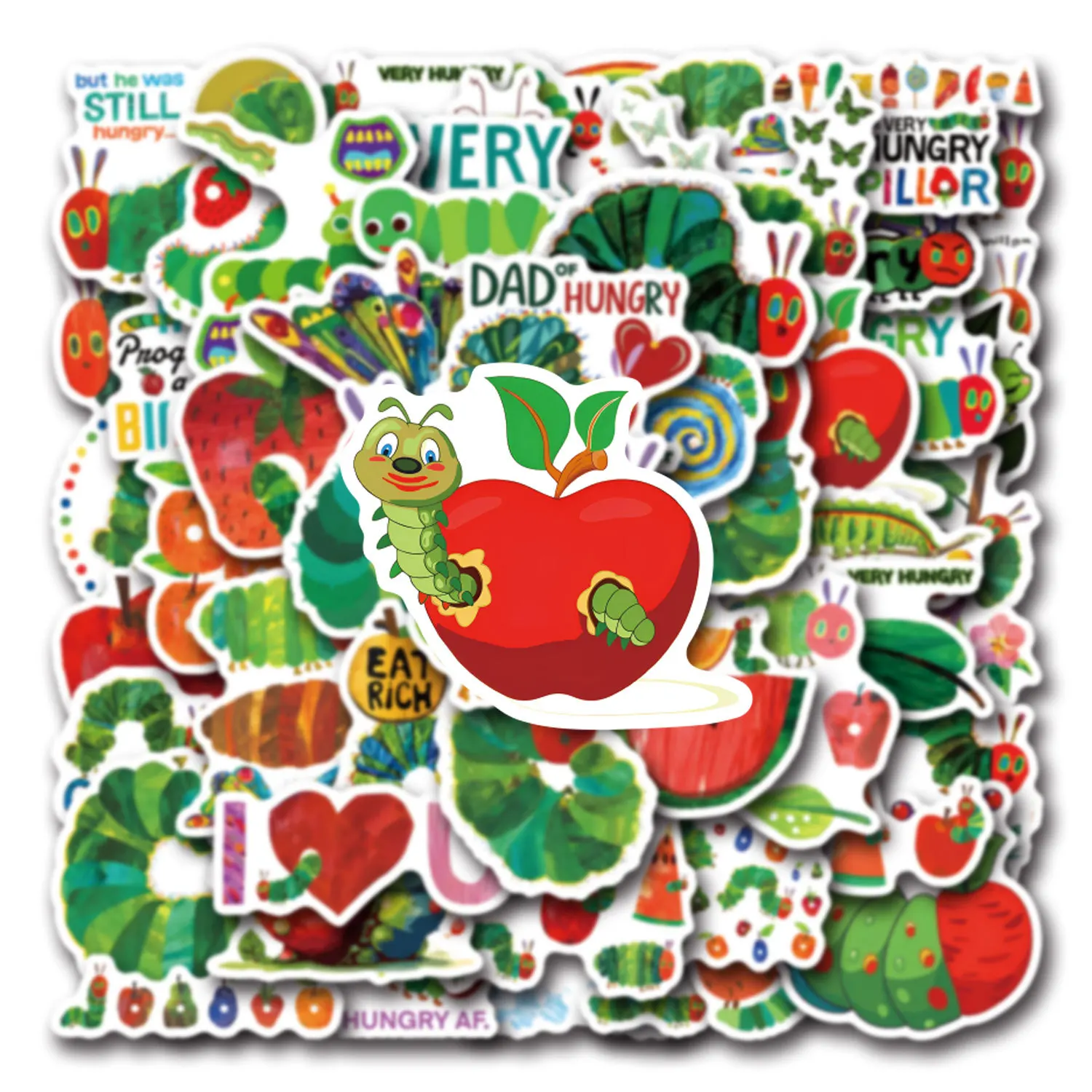 10/30/55PCS Funny The Very Hungry Caterpillar Stickers Cartoon Graffiti decalcomanie fai da te Laptop Phone Guitar Scrapbook giocattolo per bambini