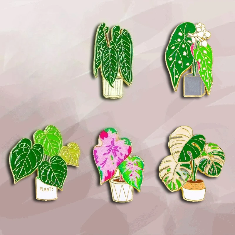 Monstera Leaf Pins,Tropical Plant Enamel Brooches, Botanical Jungle Alloy Badges for Tote Bags & Denim, Alloy Badges Wholesale