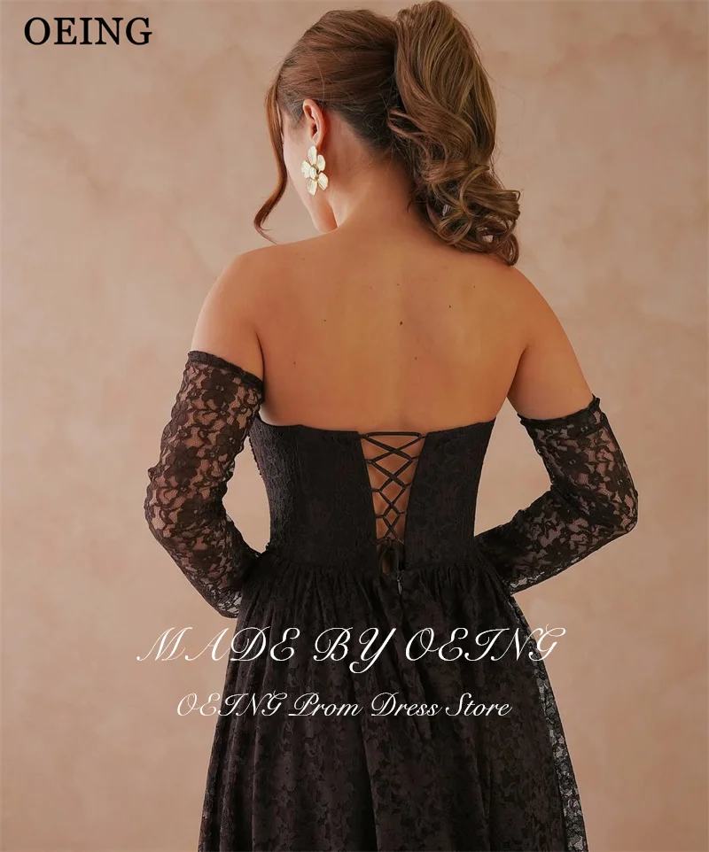 OEING Elegant A-Line Black Prom Dresses Sweetheart Beading Lace Maxi Party Dresses Gala Women robes de soirée Customized